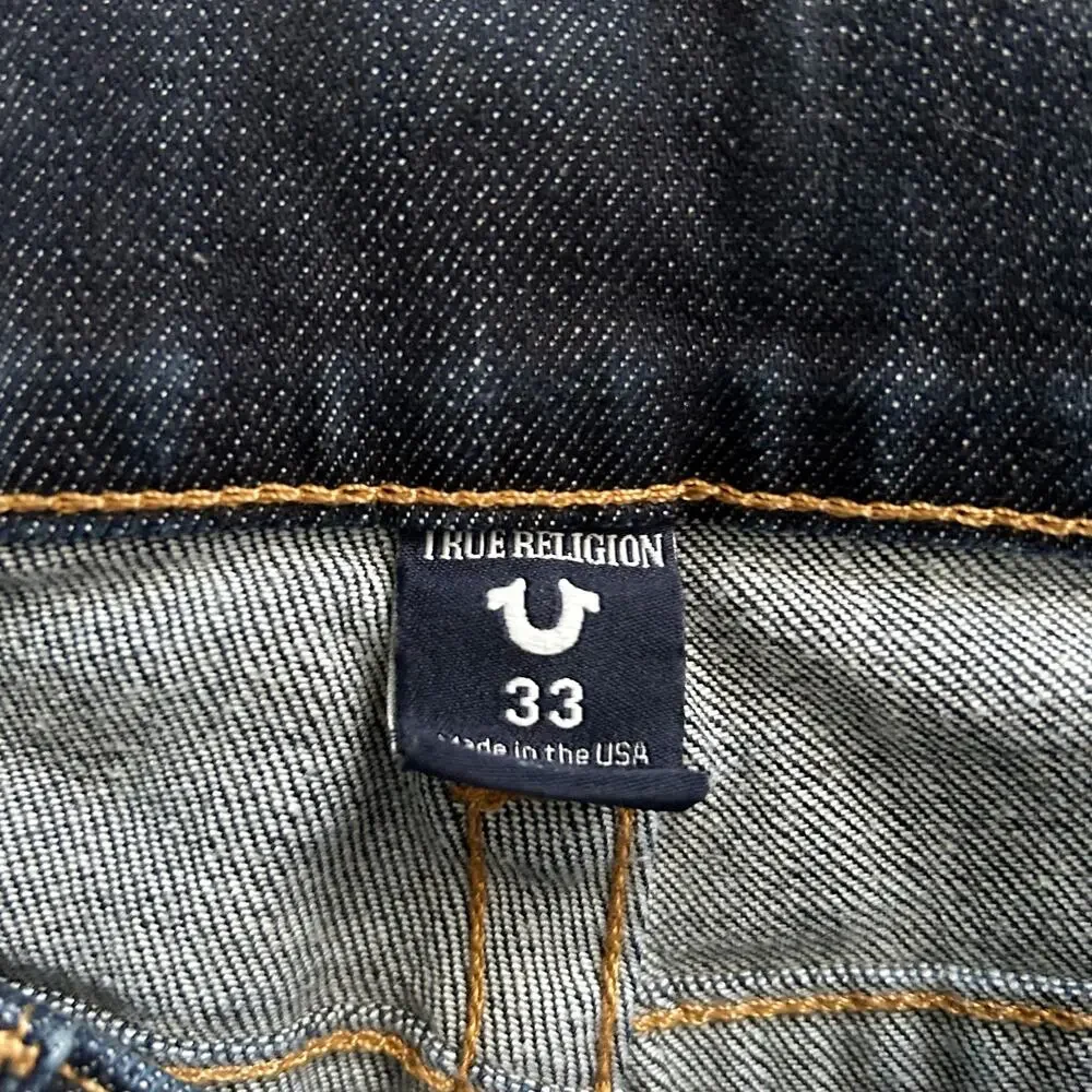 True Religion RICKY w/ Button Flap Blue Denim Jeans Straight Leg Mens Sz 33x32
